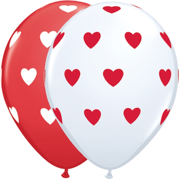 Ru Regenjas handel Helium Ballonnen Hartjes Rood/Wit 11Inch 5stuks - Ooms Feestwinkel