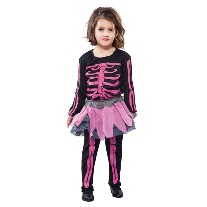 Kostuum Skelet Meisje Roze 2-4jaar