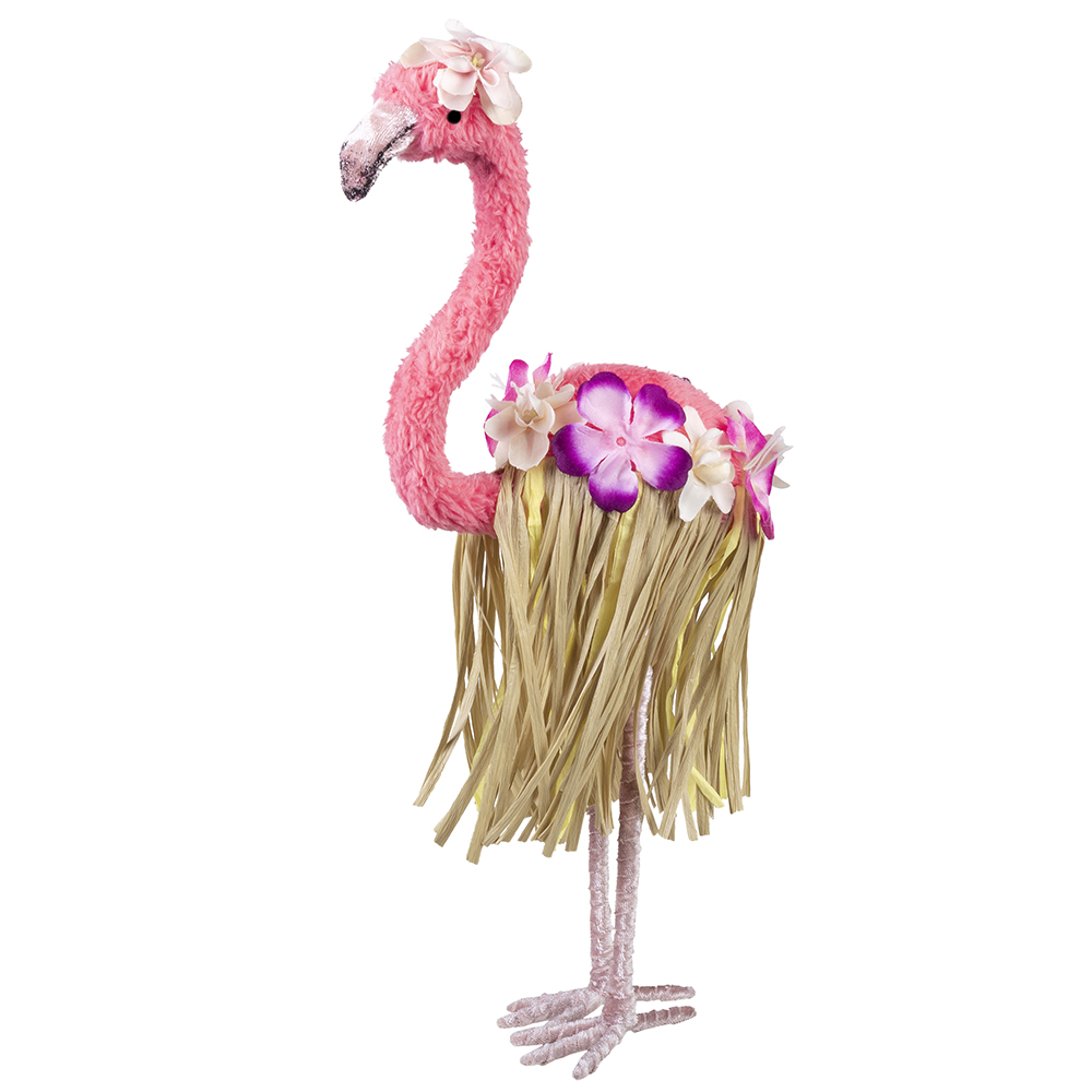 Decoratie Flamingo met Hawairok 35cm