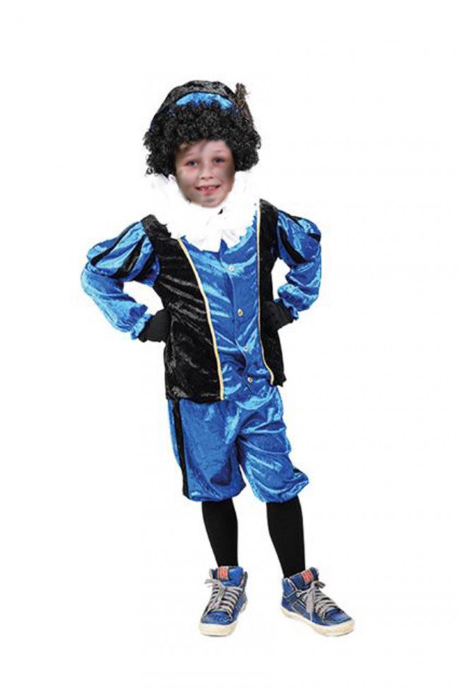 inzet Onderscheiden chrysant Kostuum Piet Velours Blauw/Zwart Kind - Ooms Feestwinkel