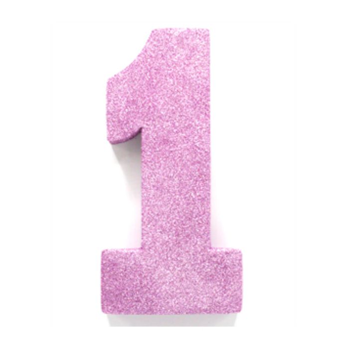 Tafeldecoratie "1" Roze Glitter 20cm