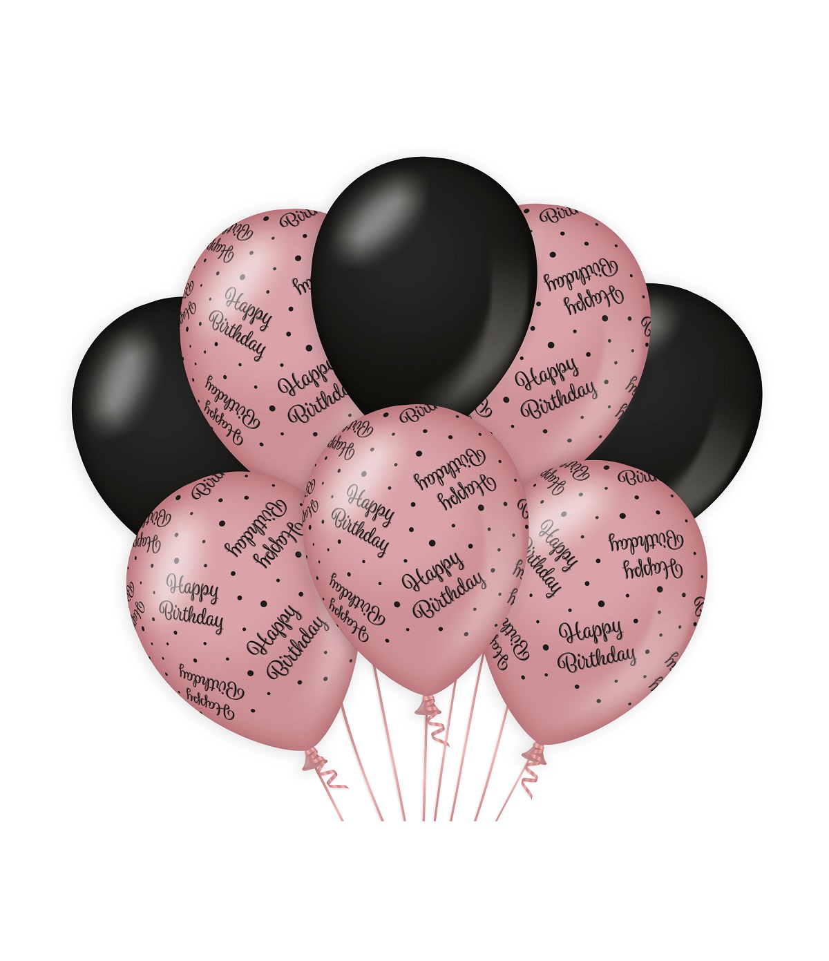 8st Ballonnen Happy Birthday Roségoud/Zwart 12"