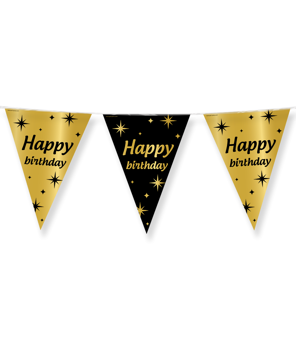10m Vlaggenlijn Goud/Zwart Happy Birthday