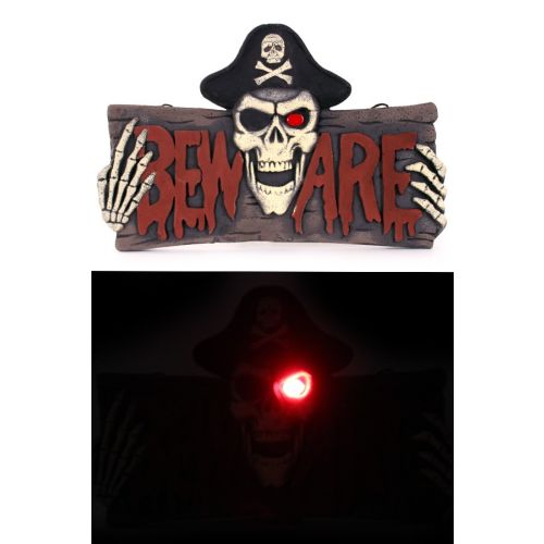 Deco Bord "Beware" Piraat met Licht