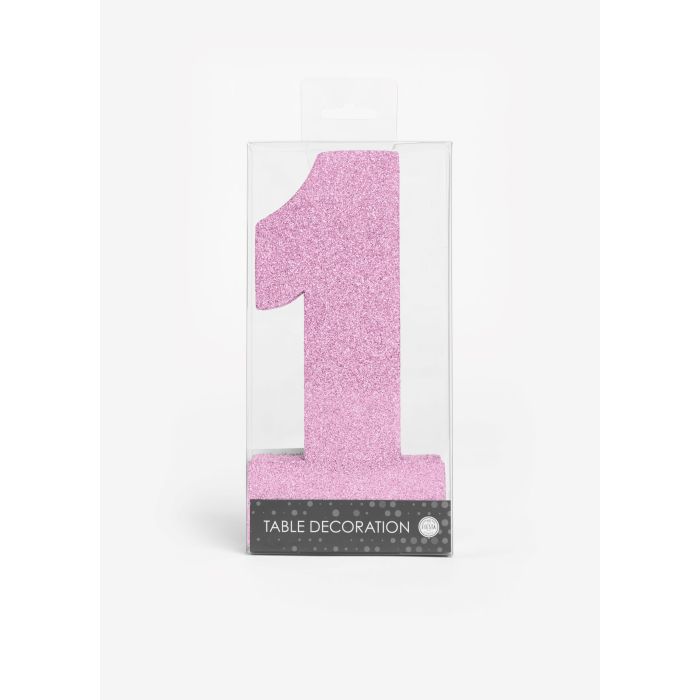 Tafeldecoratie "1" Roze Glitter 20cm