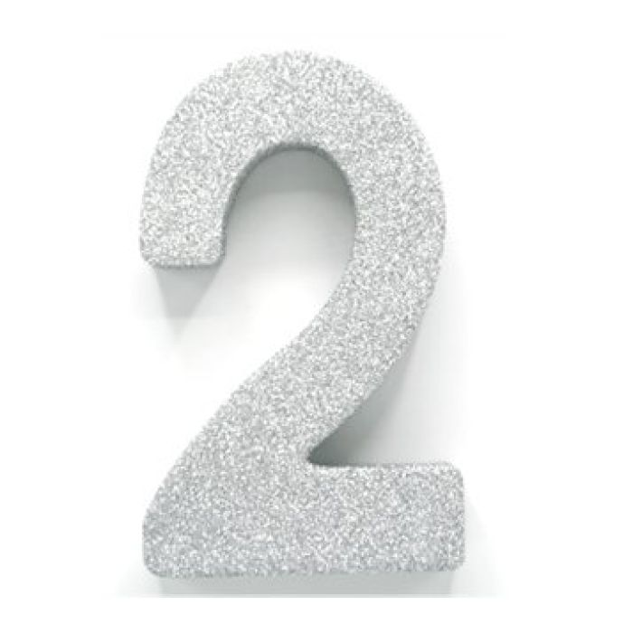 Tafeldecoratie "2" Zilver Glitter 20cm