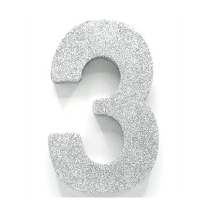 Tafeldecoratie "3" Zilver Glitter 20cm