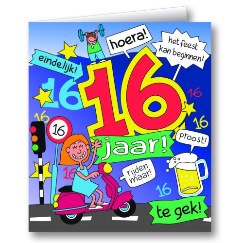 Wenskaart Cartoon 16 jaar