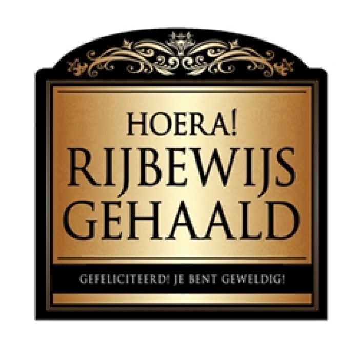 Champagnefles Sticker ''Hoera Rijbewijs Gehaald'' Goud