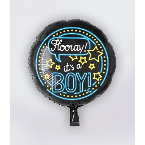 Folieballon "Hooray It's a Boy" Neon 46cm