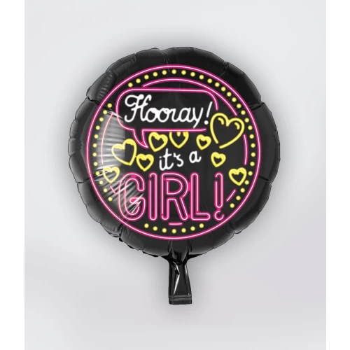 Folieballon "Hooray It's a Girl" Neon 46cm