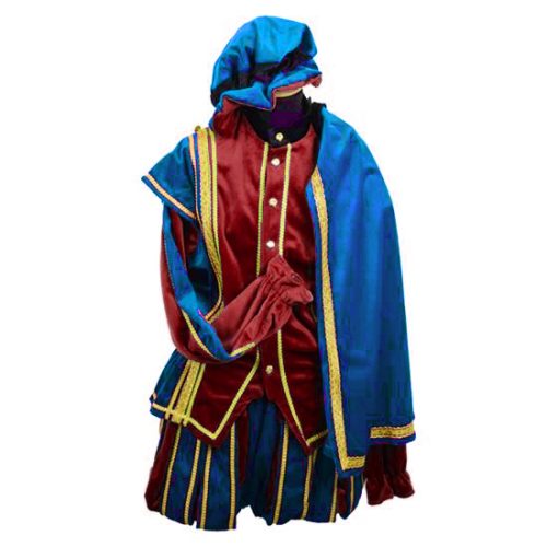 Kostuum Piet Polyester/Fluweel Rood/Blauw Mt.XL